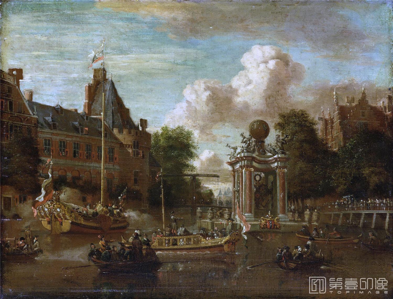 油画-荷兰阿姆斯特丹国家美术馆-Storck Abraham Bezoek van het Moskovisch gezantschap aan Amsterdam 29 augustus 1697